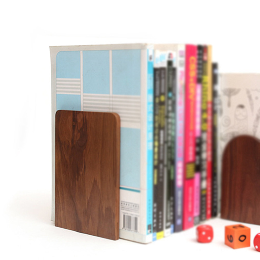Home Office Library - 2Pcs Wooden Bookends Creative Natural Wood