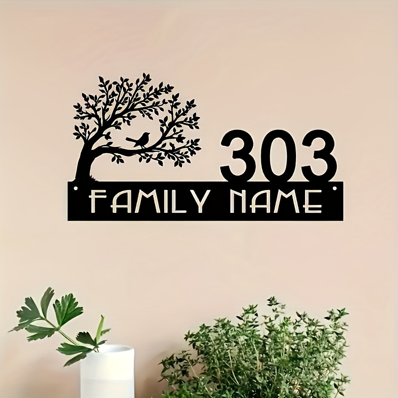 Home Office Number - Custom Metal Address Sign with Tree&Bird