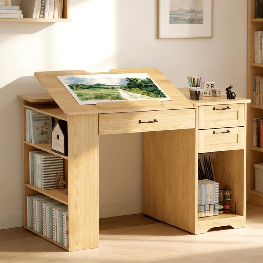 Home Office Desks - Adjustable Desk with Storage, Open Shelves,