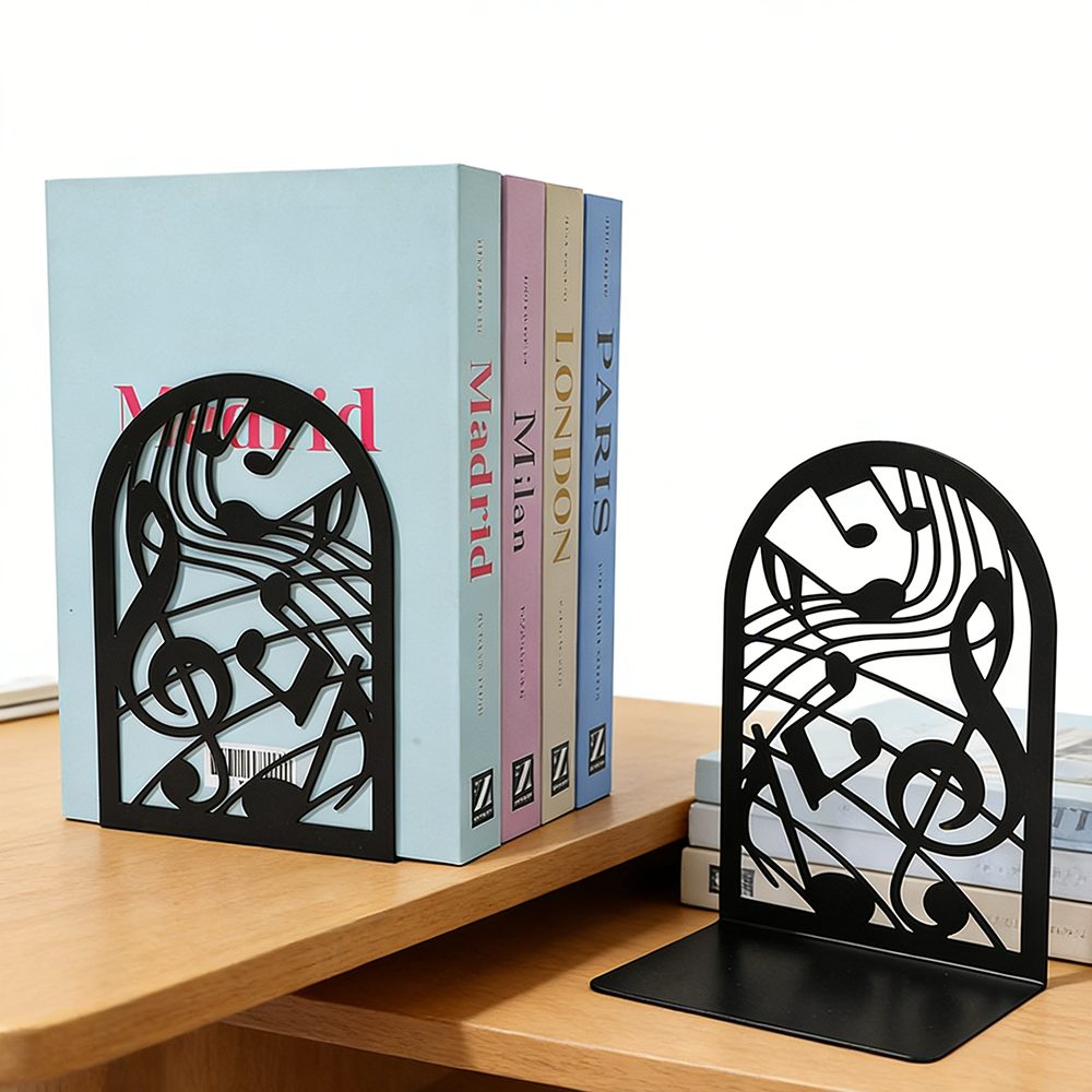 Home Office Library - Music Note Metal Bookends Non-Slip Book