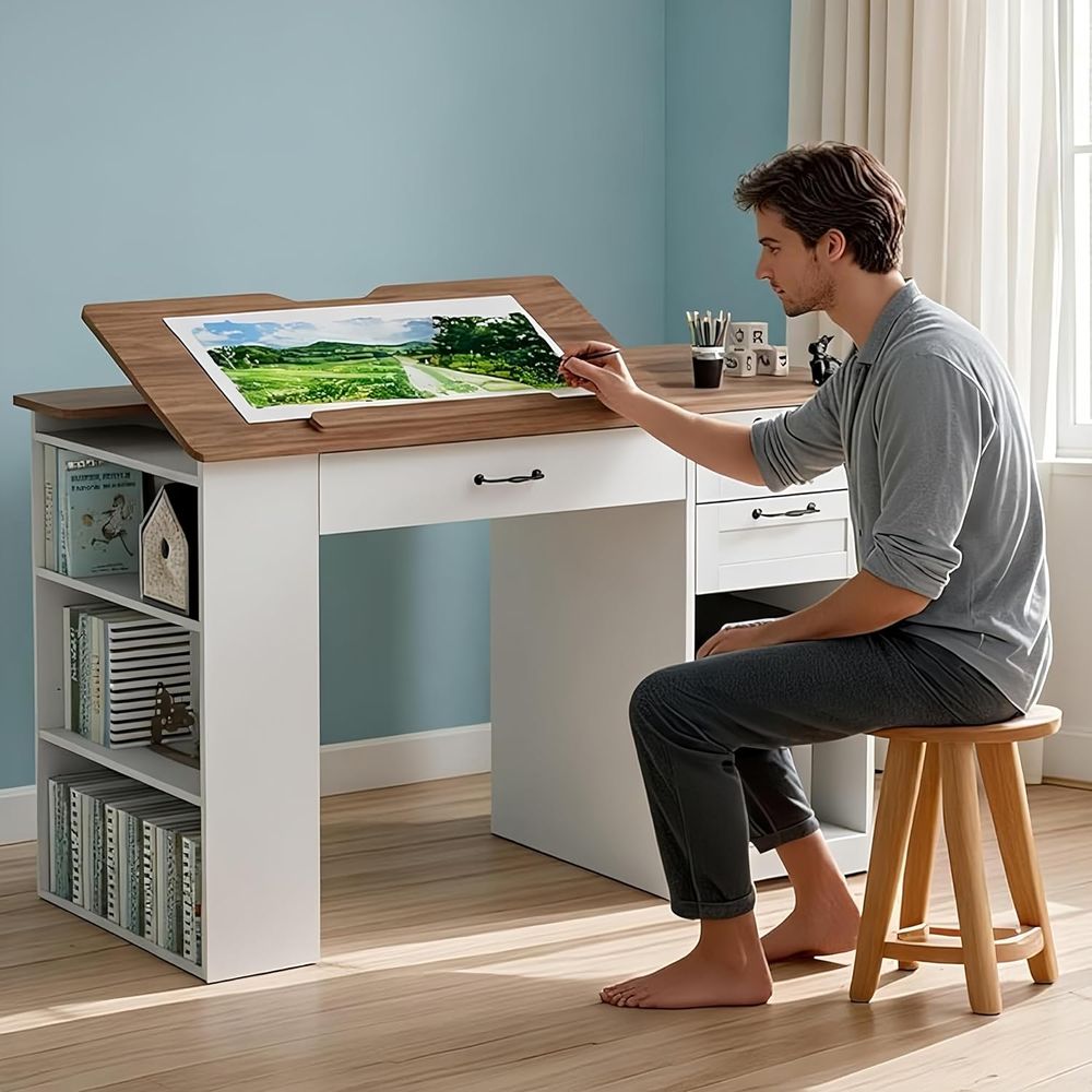 Home Office Desks - Adjustable Desk with Storage and Open