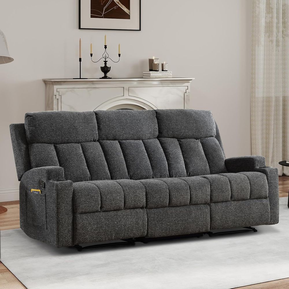 Home Office With Sofa - 3-Seat Reclining Sofa with Side Pockets