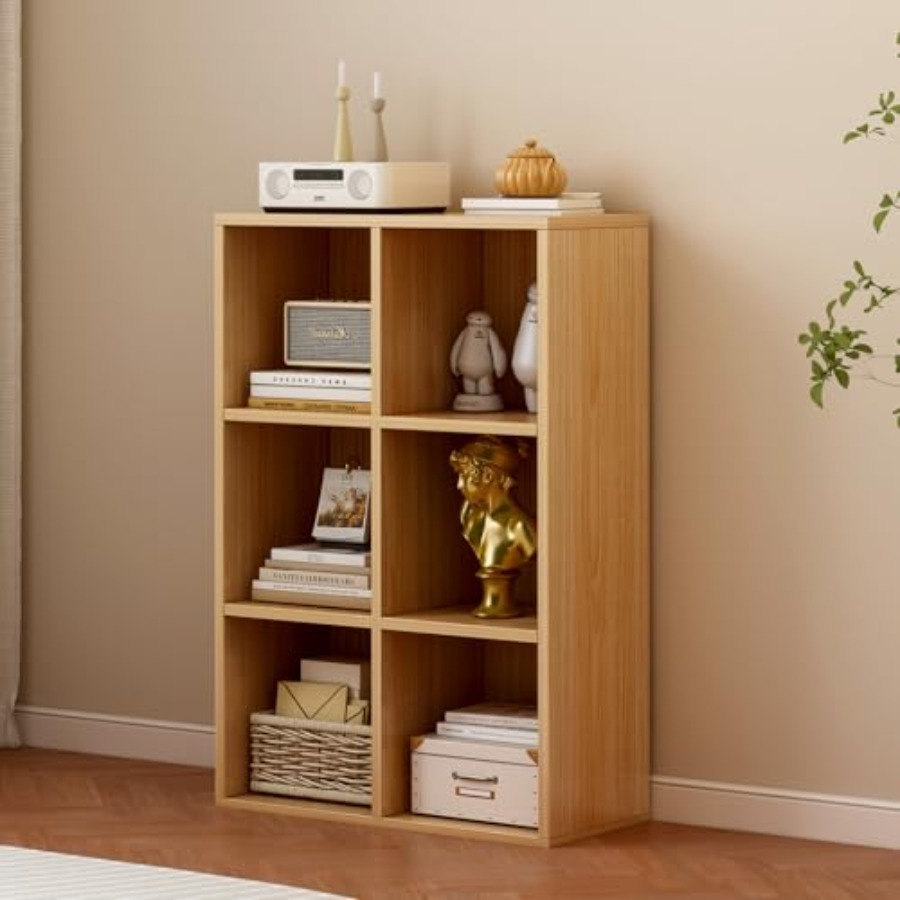 Home Office Bookshelves - 6-Cube Storage Shelf Bookcase - Wooden