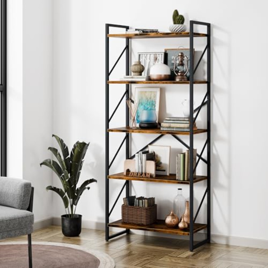 Home Office Bookshelves - 5 Tiers Bookshelf, Classically Tall Bookcase