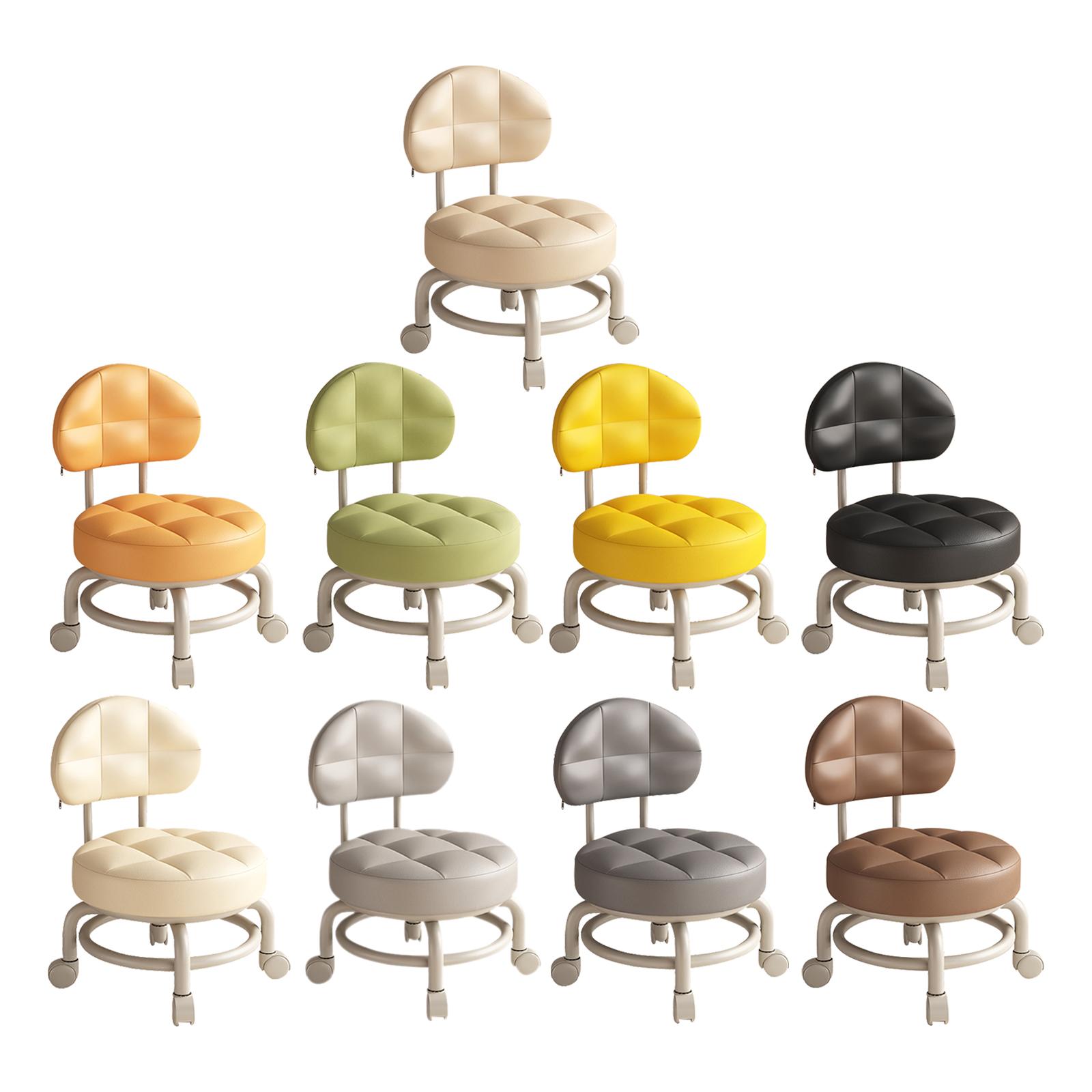 Home Office Library - Low Round Rolling Stool PU Leather