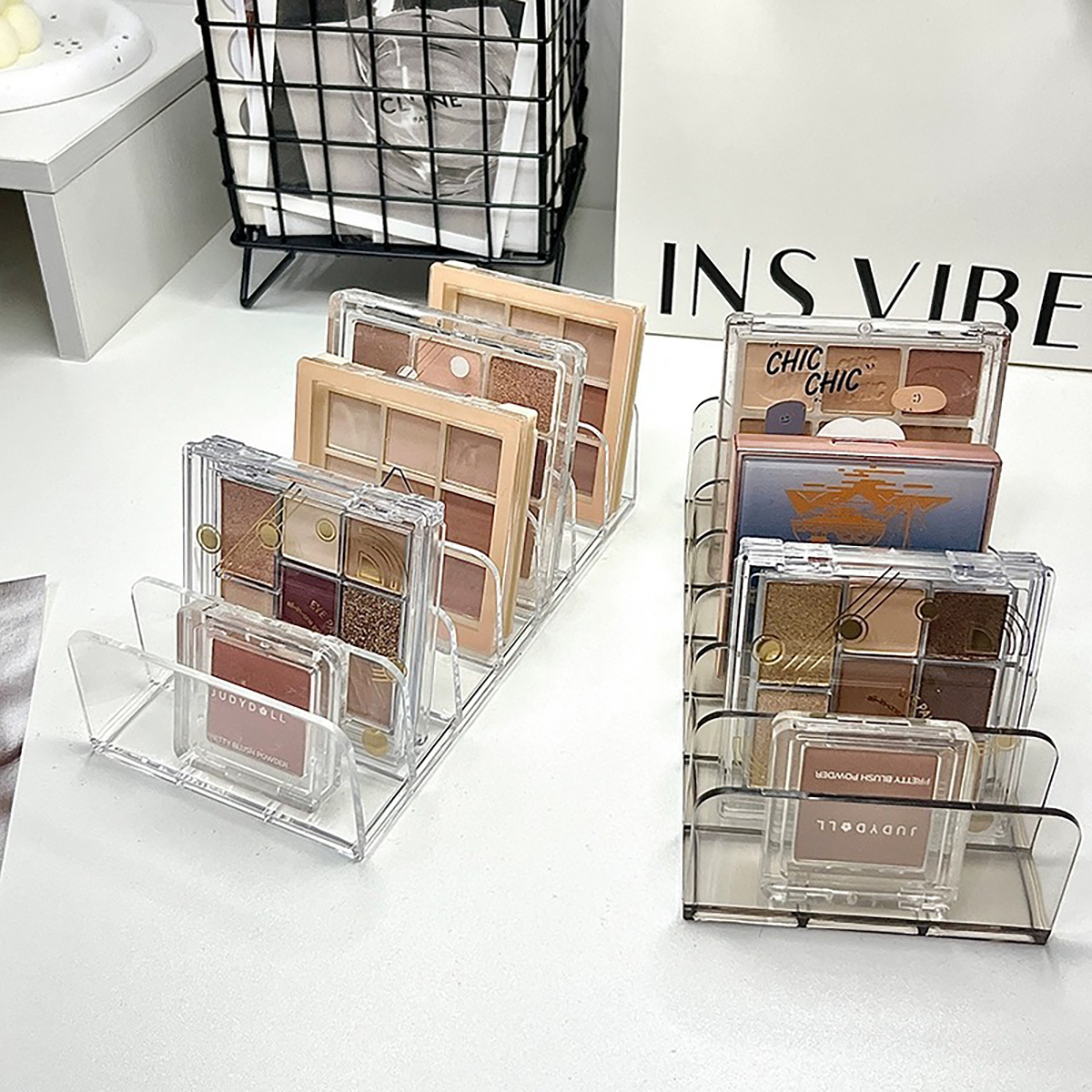Home Office Desk Ideas - 1pc Plastic Transparent 7-Slot Cosmetic Organizer