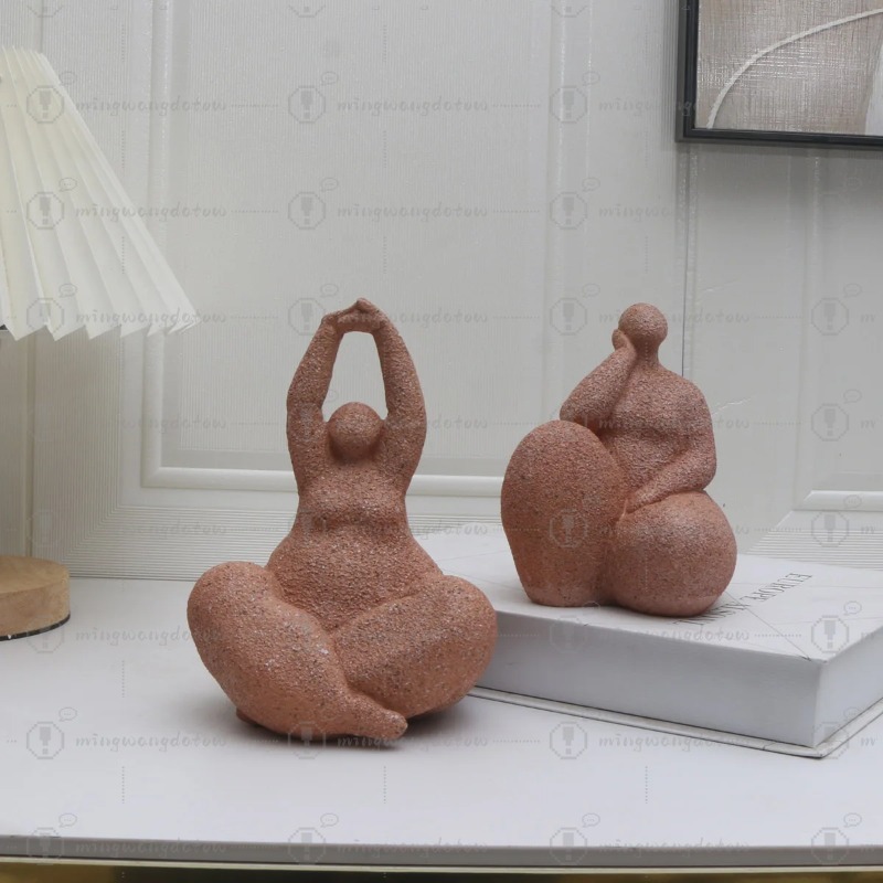 Home Office Art - 1pc, Sandstone Resin Chubby Woman Statue
