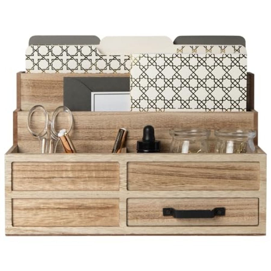 Desktop Organizer Bamboo - Mail Organizer with Drawer and Pen