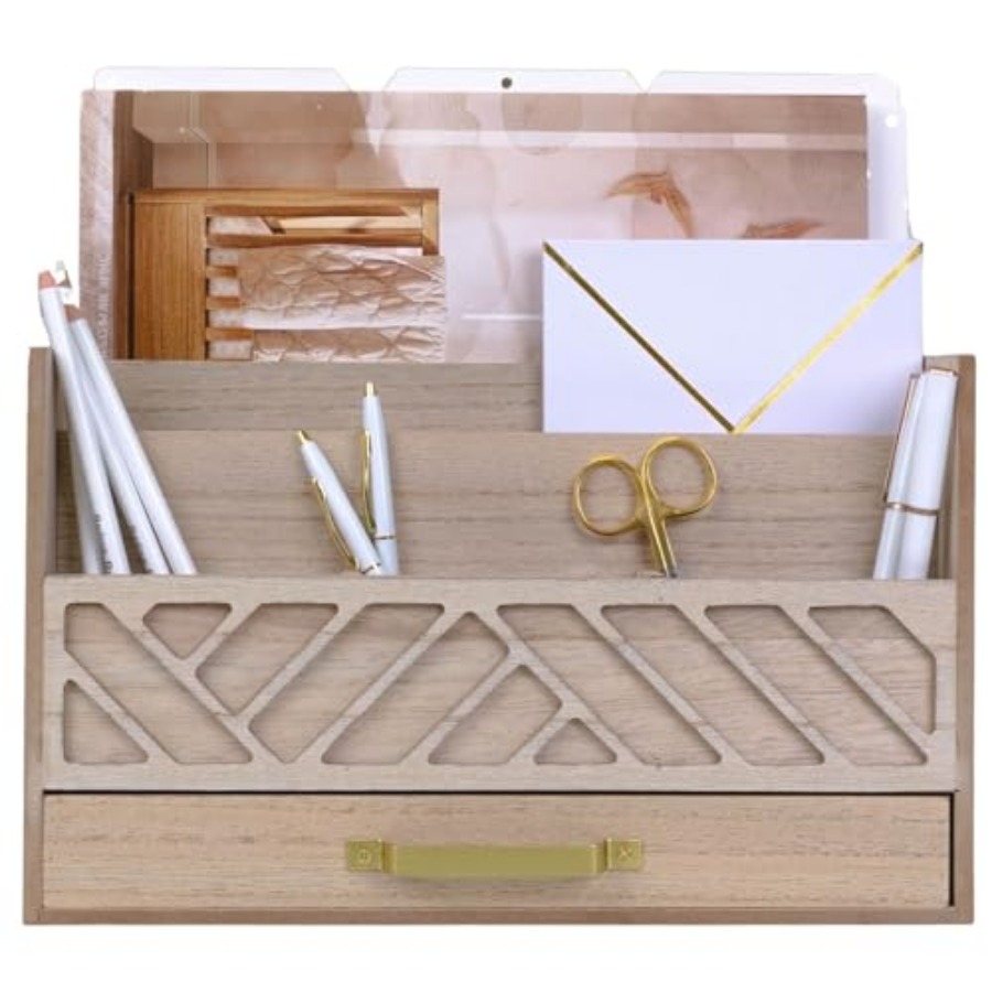 Desktop Organizer Bamboo - en Mail Organizer with Drawer and