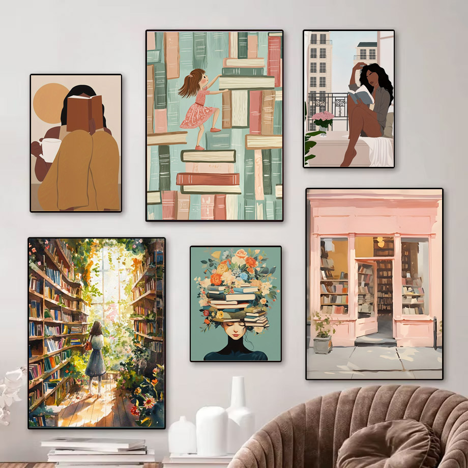Home Office Library - 1pc Vintage Library Bookshop Canvas Wall