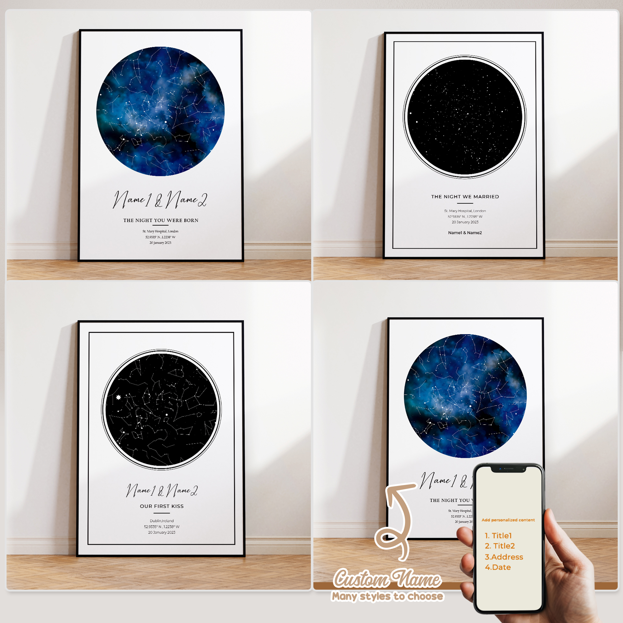 Home Office Art - Modern Custom Personalized Night Sky Star
