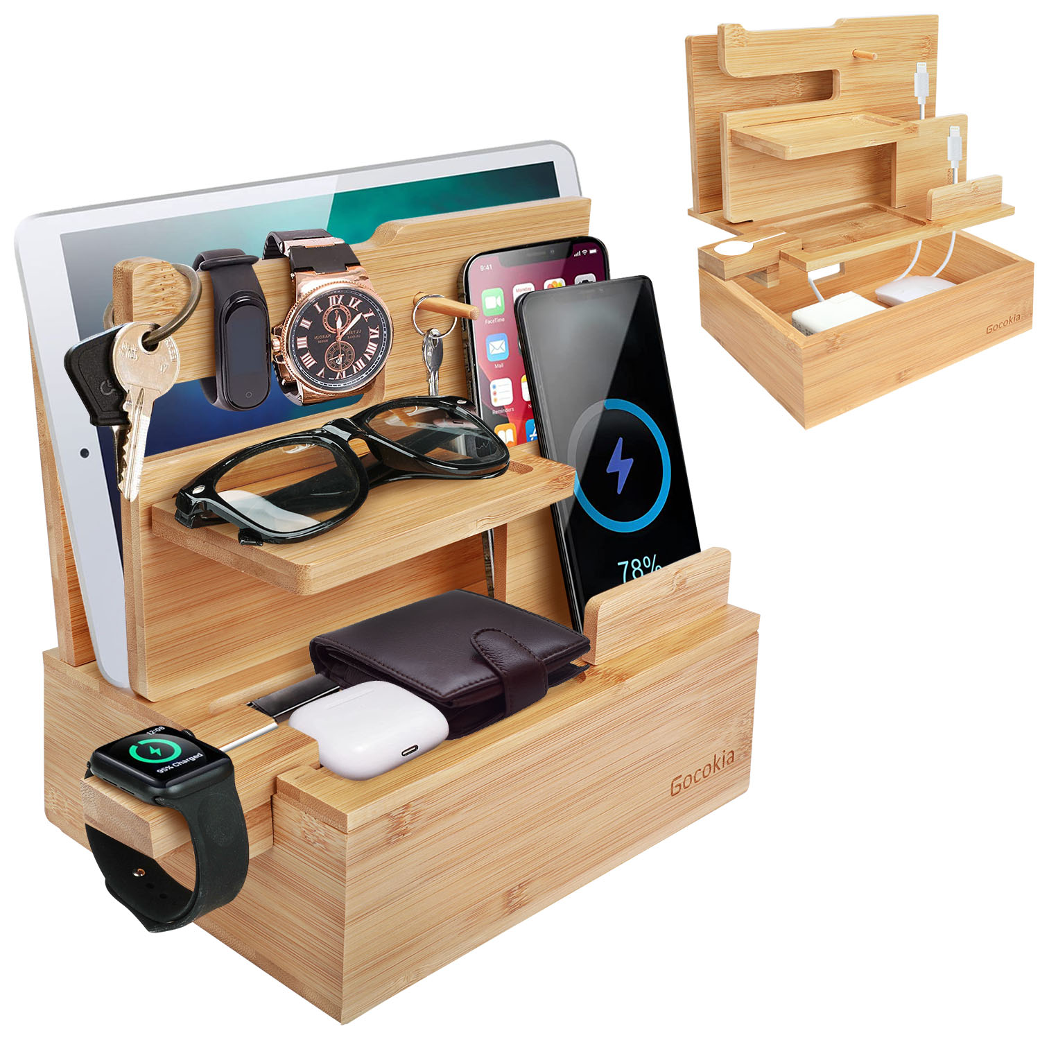 Desktop Organizer Bamboo - Desktop Bamboo Storage Organizer Phone Stand