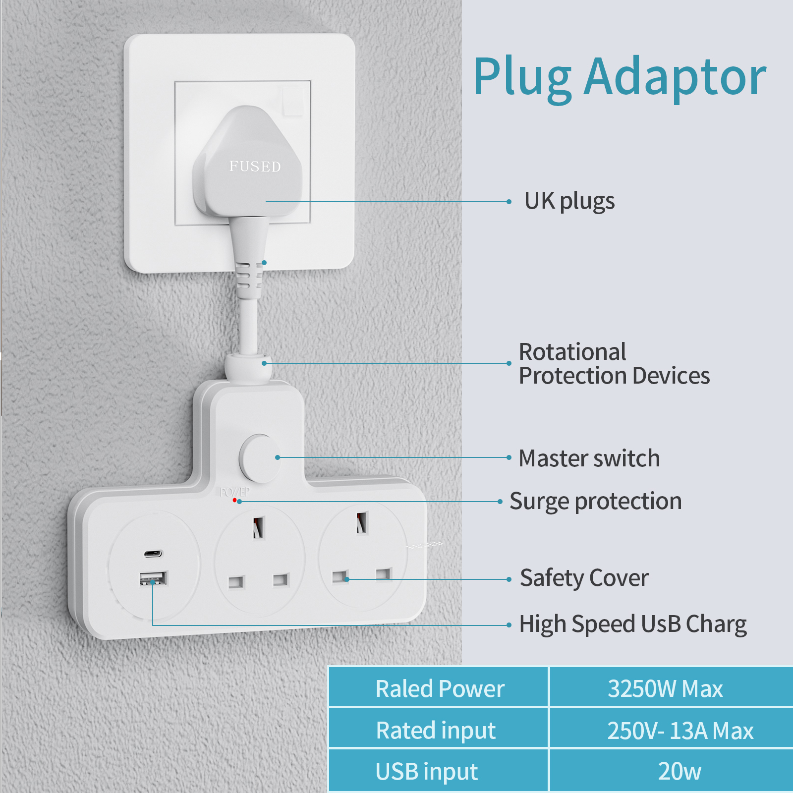 UK Power Plug Wall Outlet 13A  - Home Office Of Uk avaliação e preço