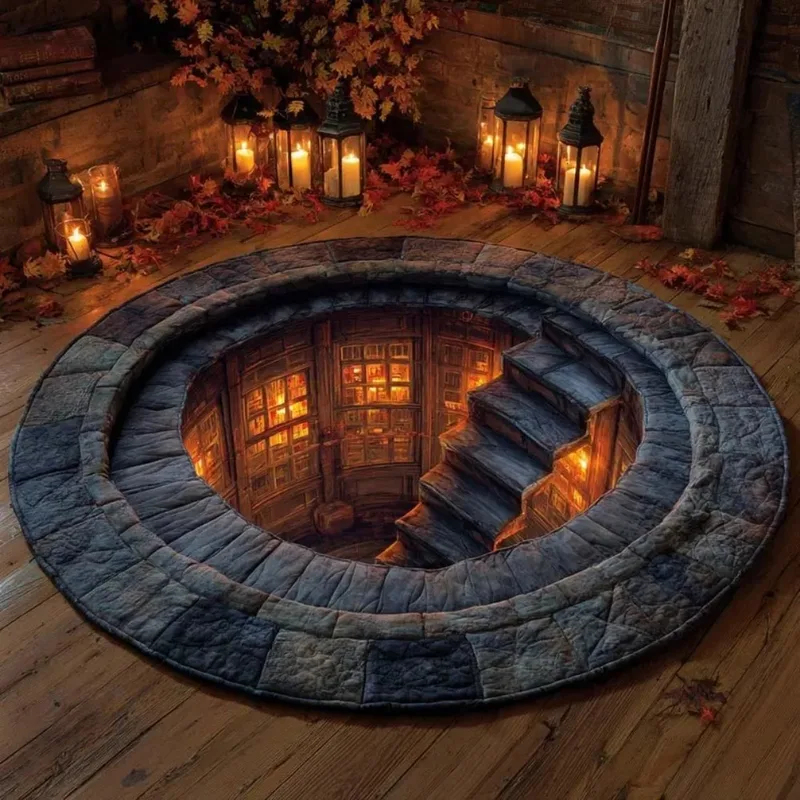3D Illusion round Area Rug Lib - Home Office Library avaliação e preço