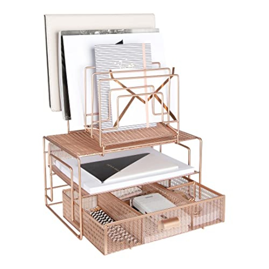 Rose Gold Desk Organizer with  - Desktop Organizer Bamboo avaliação e preço