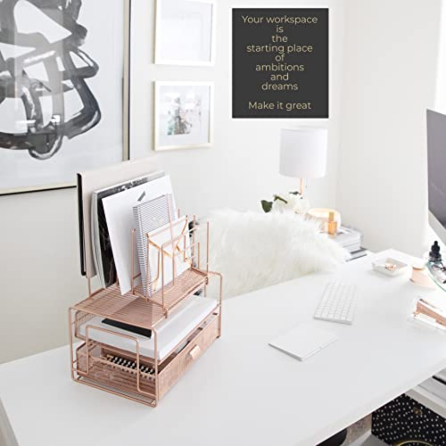 Rose Gold Desk Organizer with  - Desktop Organizer Bamboo avaliação e preço