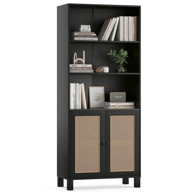 Black 5-Tier Wood Bookcase wit - Home Office Library avaliação e preço