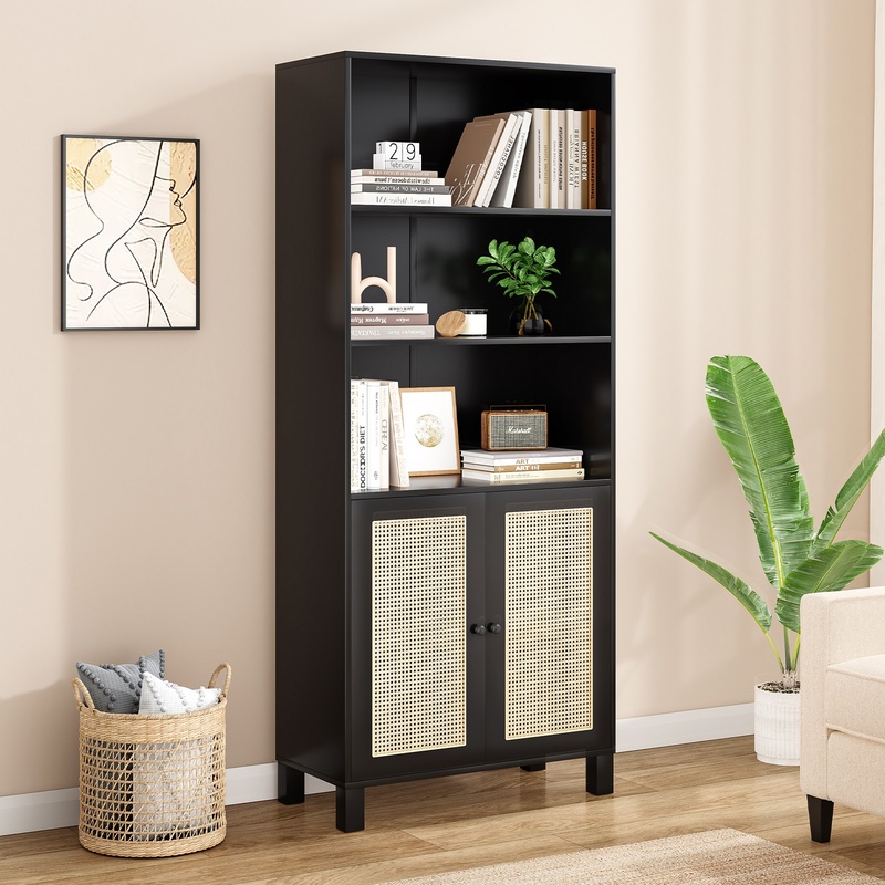 Black 5-Tier Wood Bookcase wit - Home Office Library avaliação e preço