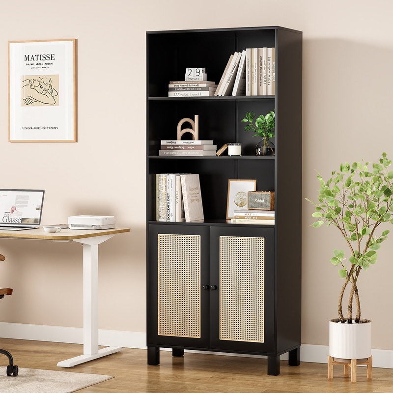 Black 5-Tier Wood Bookcase wit - Home Office Library avaliação e preço
