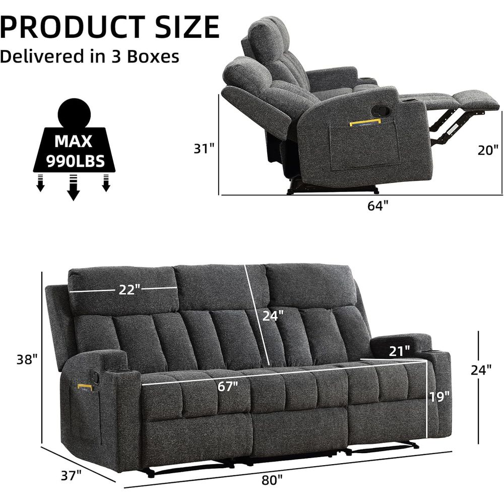 3-Seat Reclining Sofa with Sid - Home Office With Sofa avaliação e preço