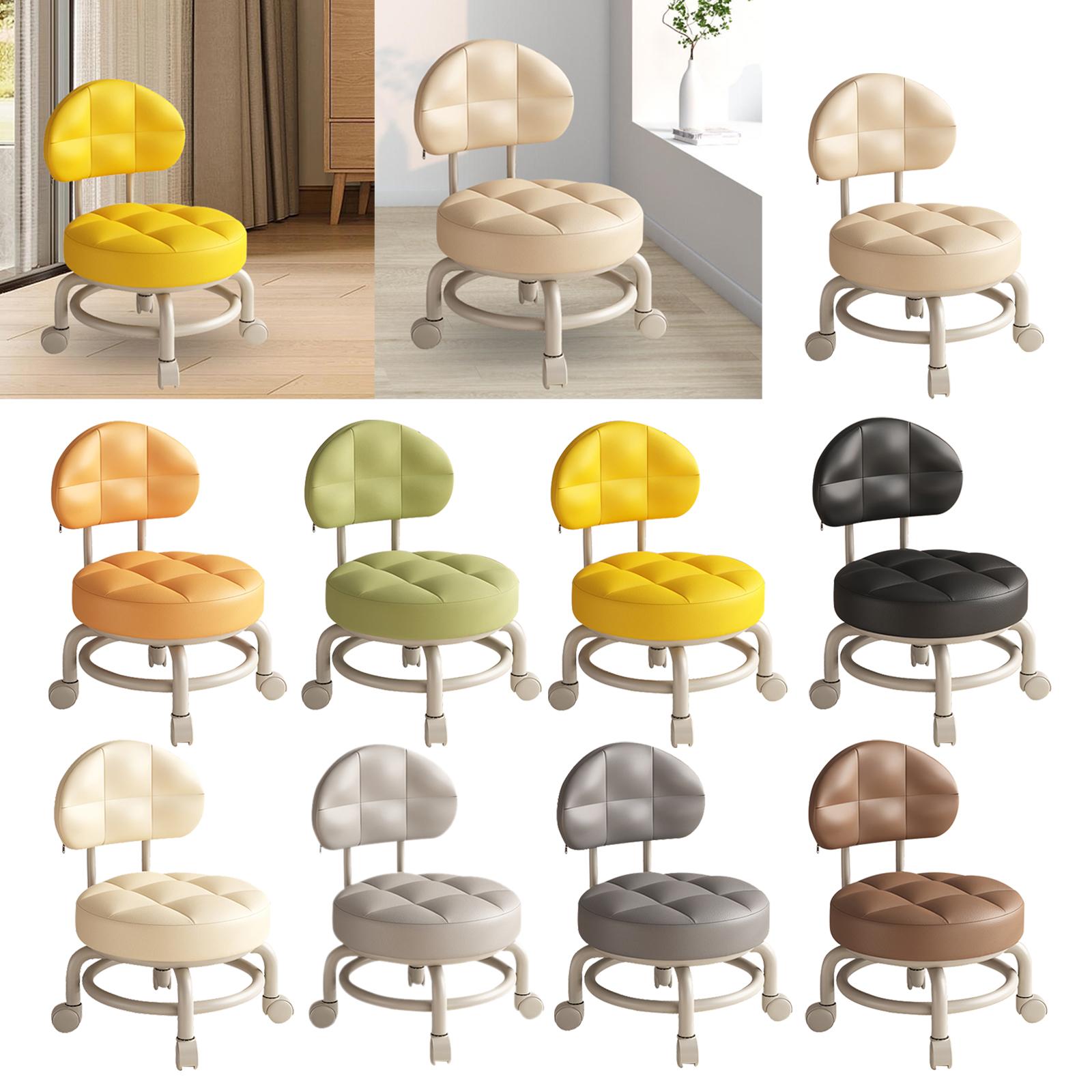 Low Round Rolling Stool PU Lea - Home Office Library avaliação e preço