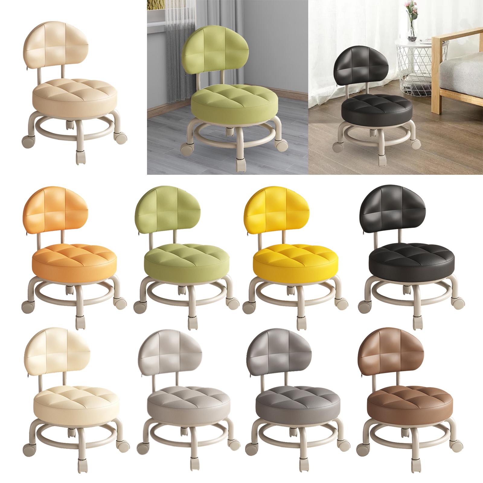 Low Round Rolling Stool PU Lea - Home Office Library avaliação e preço