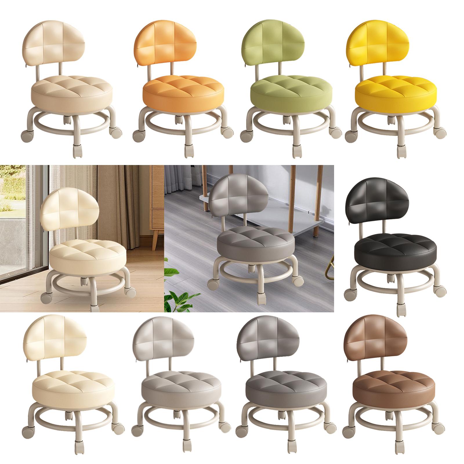 Low Round Rolling Stool PU Lea - Home Office Library avaliação e preço
