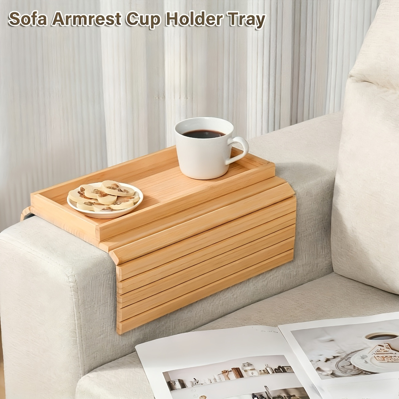 Sofa Arm Tray Table with Cup H - Desktop Organizer Bamboo avaliação e preço