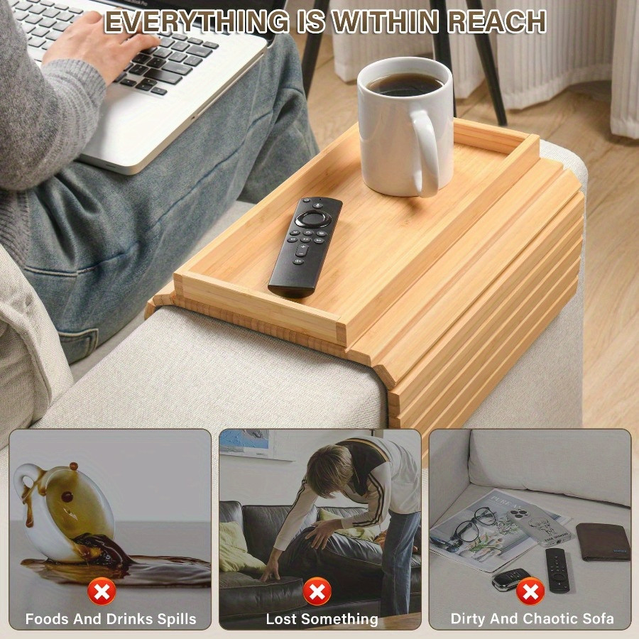 Sofa Arm Tray Table with Cup H - Desktop Organizer Bamboo avaliação e preço