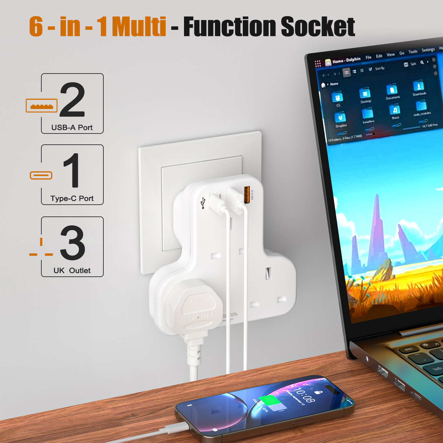HITRENDS 6-in-1 UK Multi Plug  - Home Office Of Uk avaliação e preço