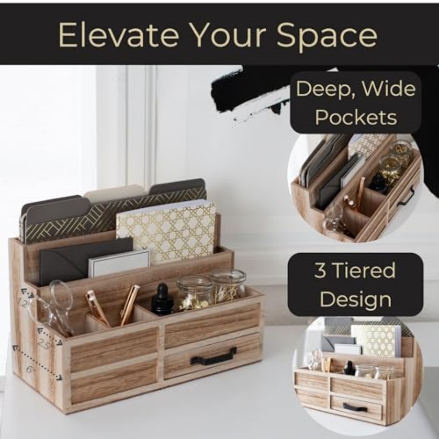 Mail Organizer with Drawer and - Desktop Organizer Bamboo avaliação e preço