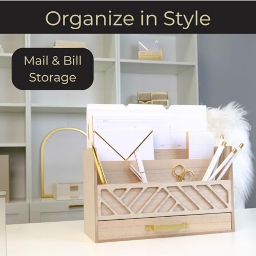 en Mail Organizer with Drawer  - Desktop Organizer Bamboo avaliação e preço