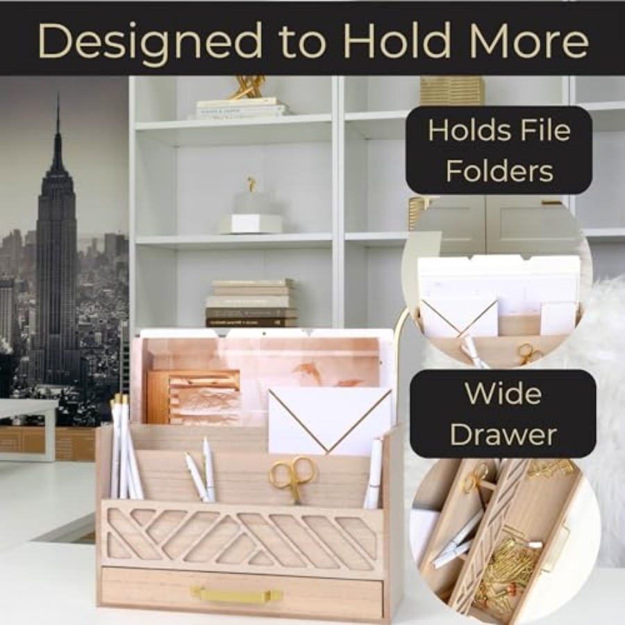 en Mail Organizer with Drawer  - Desktop Organizer Bamboo avaliação e preço