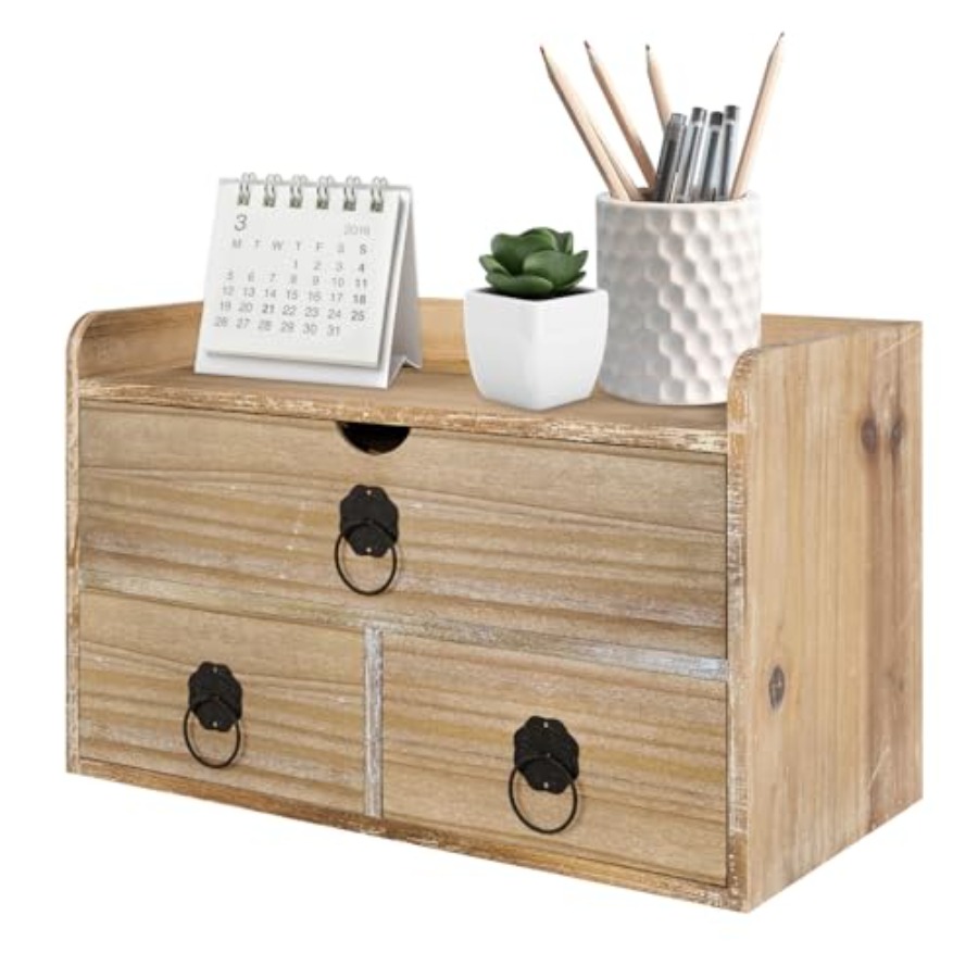 Wood Desk Organizer, Mini Desk - Desktop Organizer Bamboo avaliação e preço