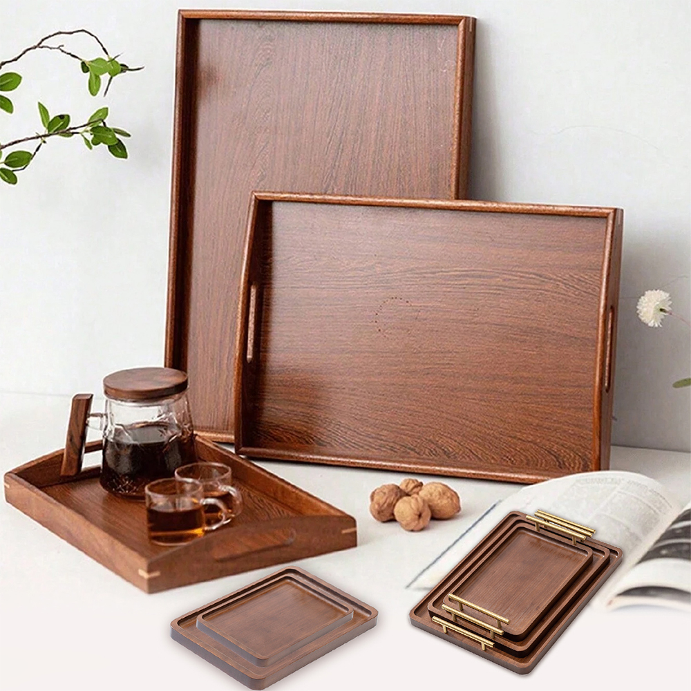 Wooden Serving Tray with Handl - Desktop Organizer Bamboo avaliação e preço