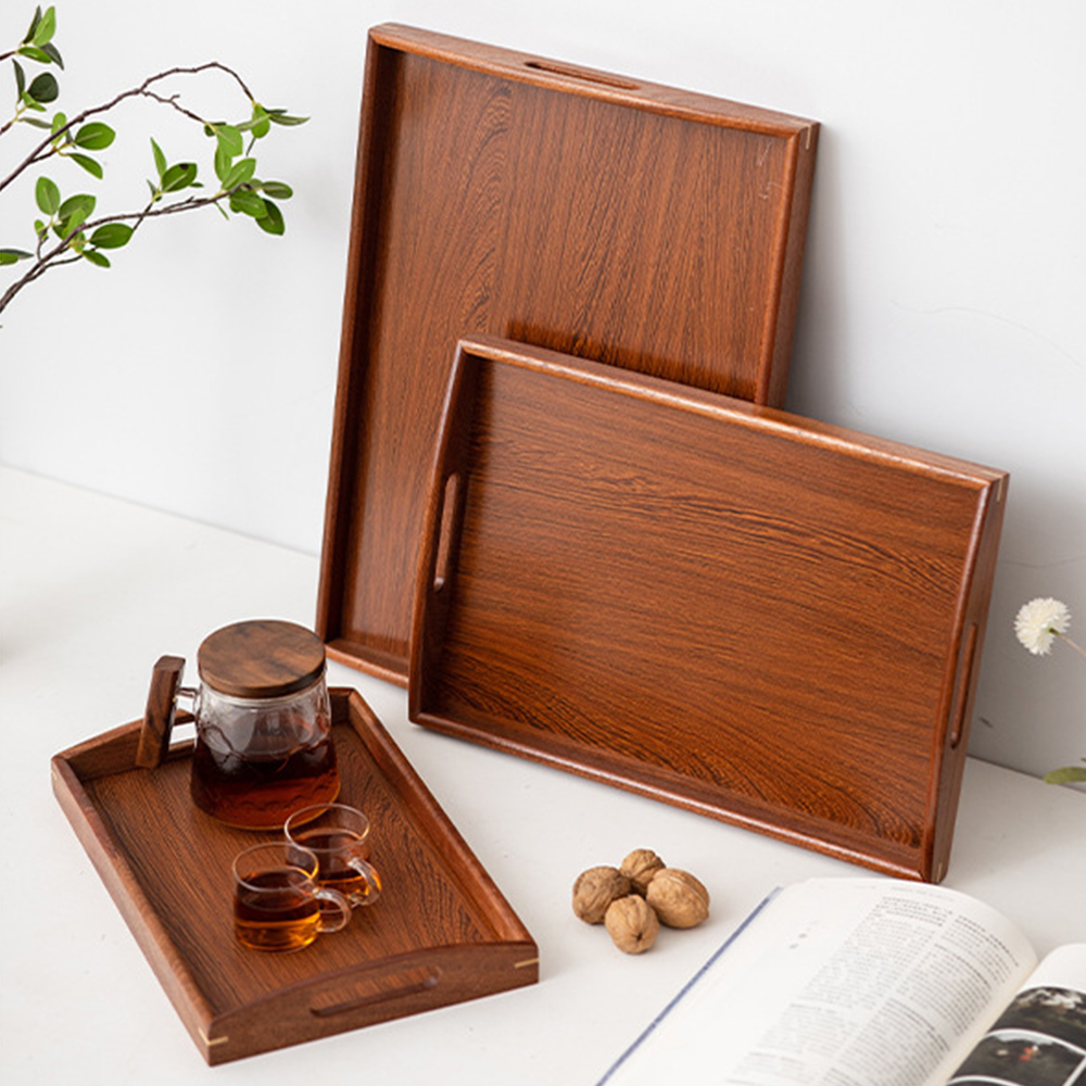 Wooden Serving Tray with Handl - Desktop Organizer Bamboo avaliação e preço