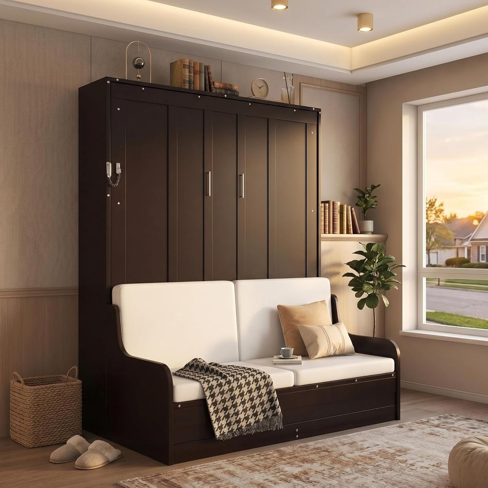 Queen Size Wooden Murphy Bed w - Home Office With Sofa avaliação e preço