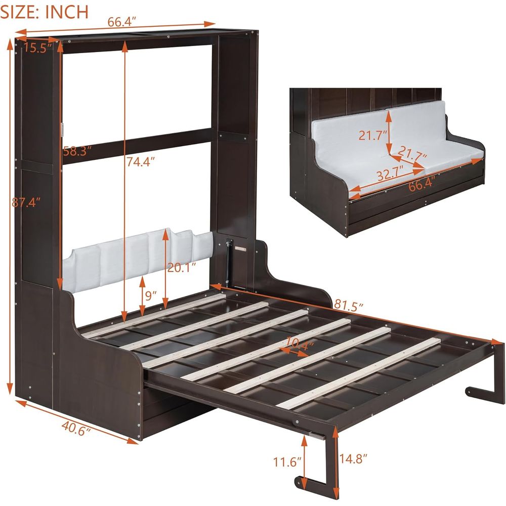 Queen Size Wooden Murphy Bed w - Home Office With Sofa avaliação e preço