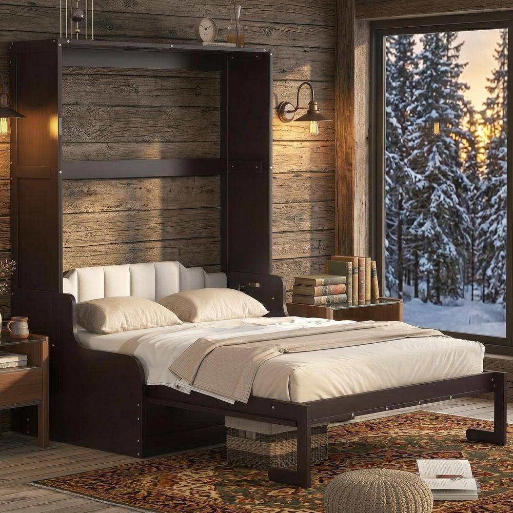 Queen Size Wooden Murphy Bed w - Home Office With Sofa avaliação e preço