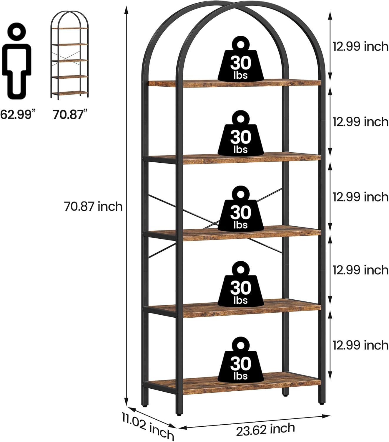 5-Tier Arched Bookshelf with M - Home Office Bookshelves avaliação e preço