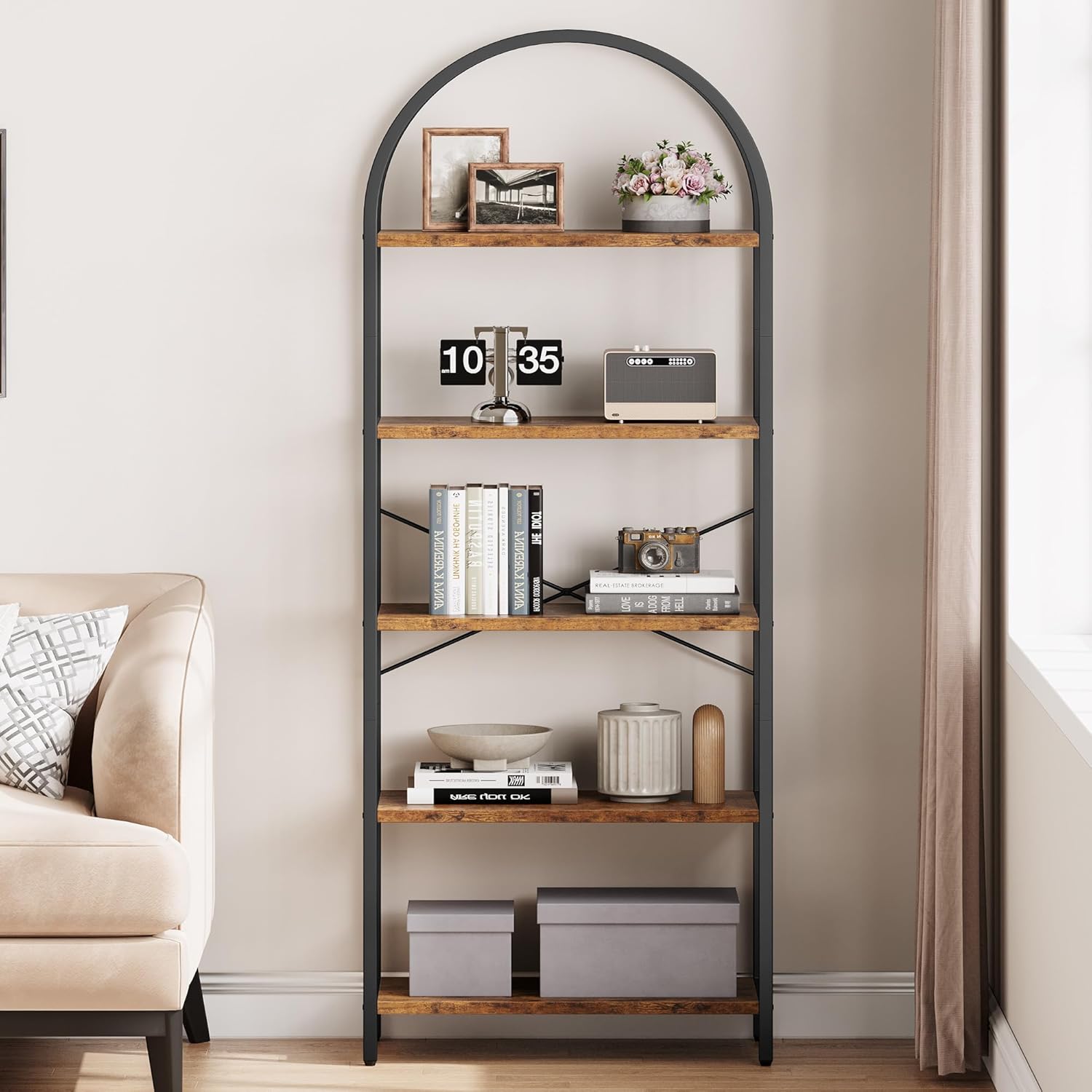 5-Tier Arched Bookshelf with M - Home Office Bookshelves avaliação e preço